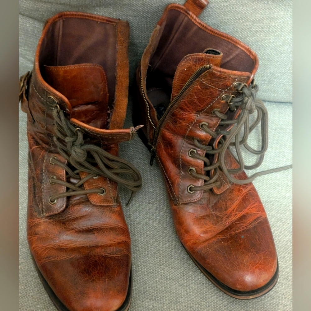 Aston Grey Side Zip Brown Leather Engineer/Combat Boots
